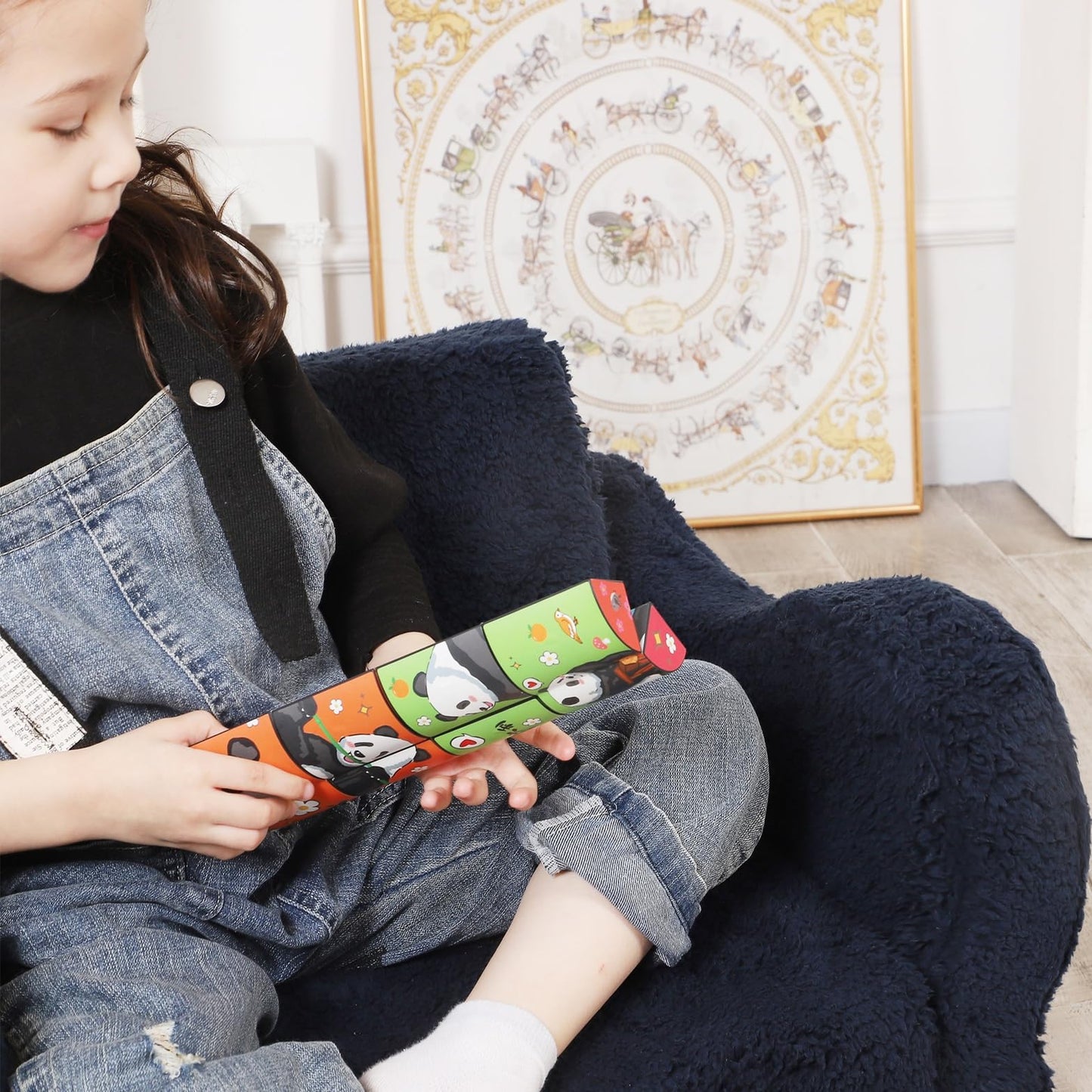 MOMCAYWEX Kids Chairs for Toddler, 2-in-1 Toddler Soft Sherpa Couch Fold Out, Convertible Sofa to Lounger for Girls and Boys, Dark Blue