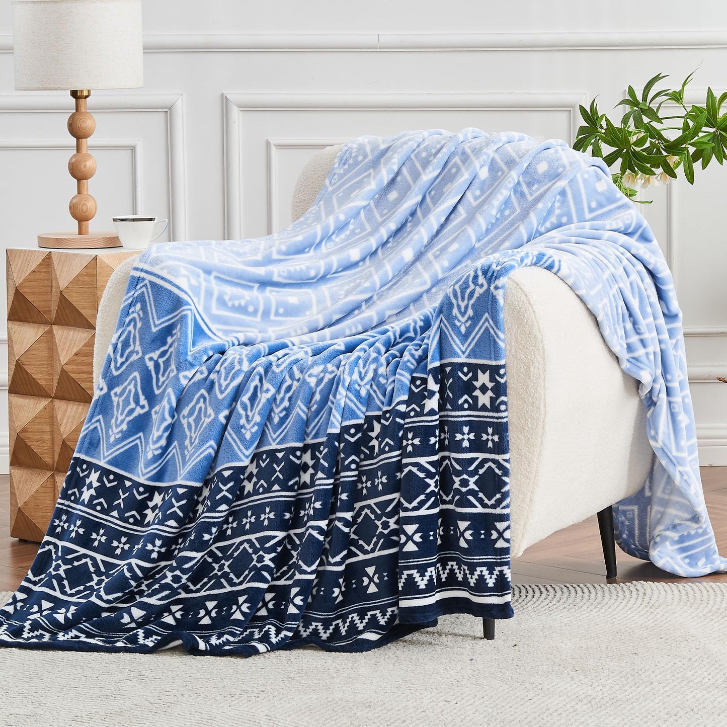 Gogreen Cozy Flannel Blanket Printed -Throw Size Bed Blanket for Home Decoration - Ultra Soft, Lightweight, Microfiber Throws (Throw - 50" x 60", Blue Classical)