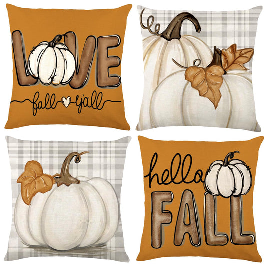 Heirloom Haven Fall Pumpkin Throw Pillow Covers 18x18 Set of 4, Maple Leaves Love Autumn Thanksgiving Harvest Decorative Pillows Outdoor Farmhouse Seasonal Cushion Case for Home Sofa Couch Decor
