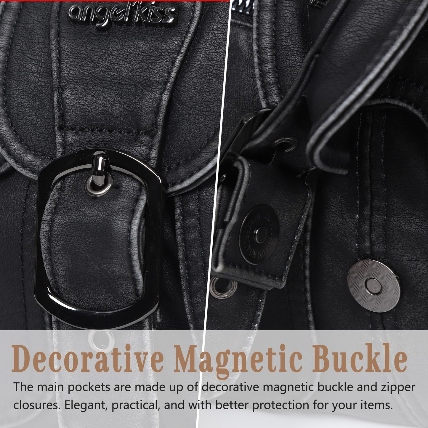 Angel Kiss Hobo Bags for Women Vegan Leather Shoulder Purses and Handbags Ladies Roomy Tote Bags Purse with Crossbody Strap,Black