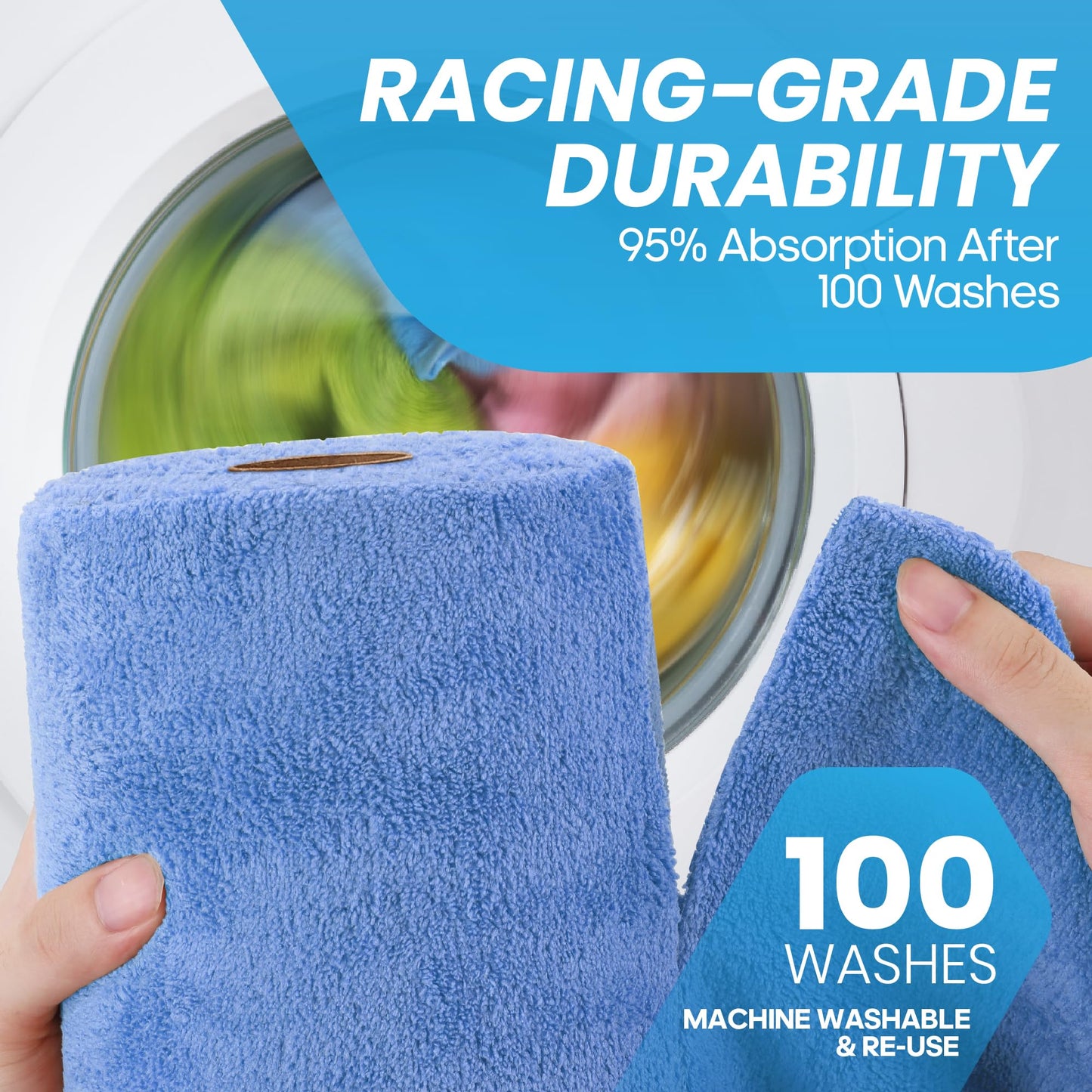 Fantasticlean Microfiber Towels for Cars, Tear Away Car Detailing Cloth Roll, RV Boat Drying Polishing, Edgeless Plush, Coral Fleece, Ultra Absorbent, Scratch-Free, 14" x 14", 20 Pack (Blue)