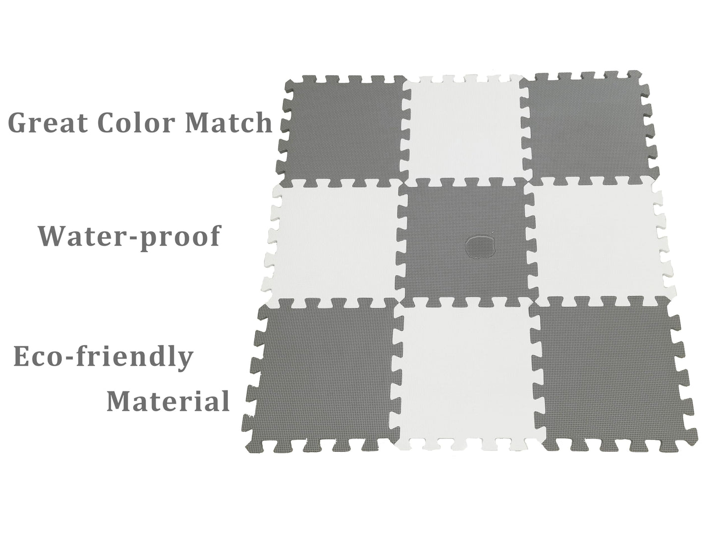 18 Pieces Foam Play Mat, Interlocking Playmat Tiles, Foam Floor Mat Tiles for Kids, Puzzle Play Mats, Exercise Gym Mats – Color of Gray & White with Border
