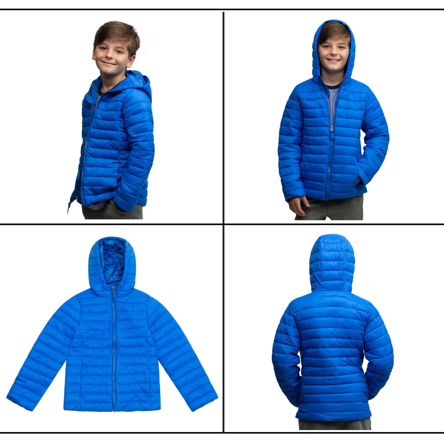 Lands' End Kids Full Zip Lightweight Thermoplume Hooded Jacket, Nautical Blue, Medium
