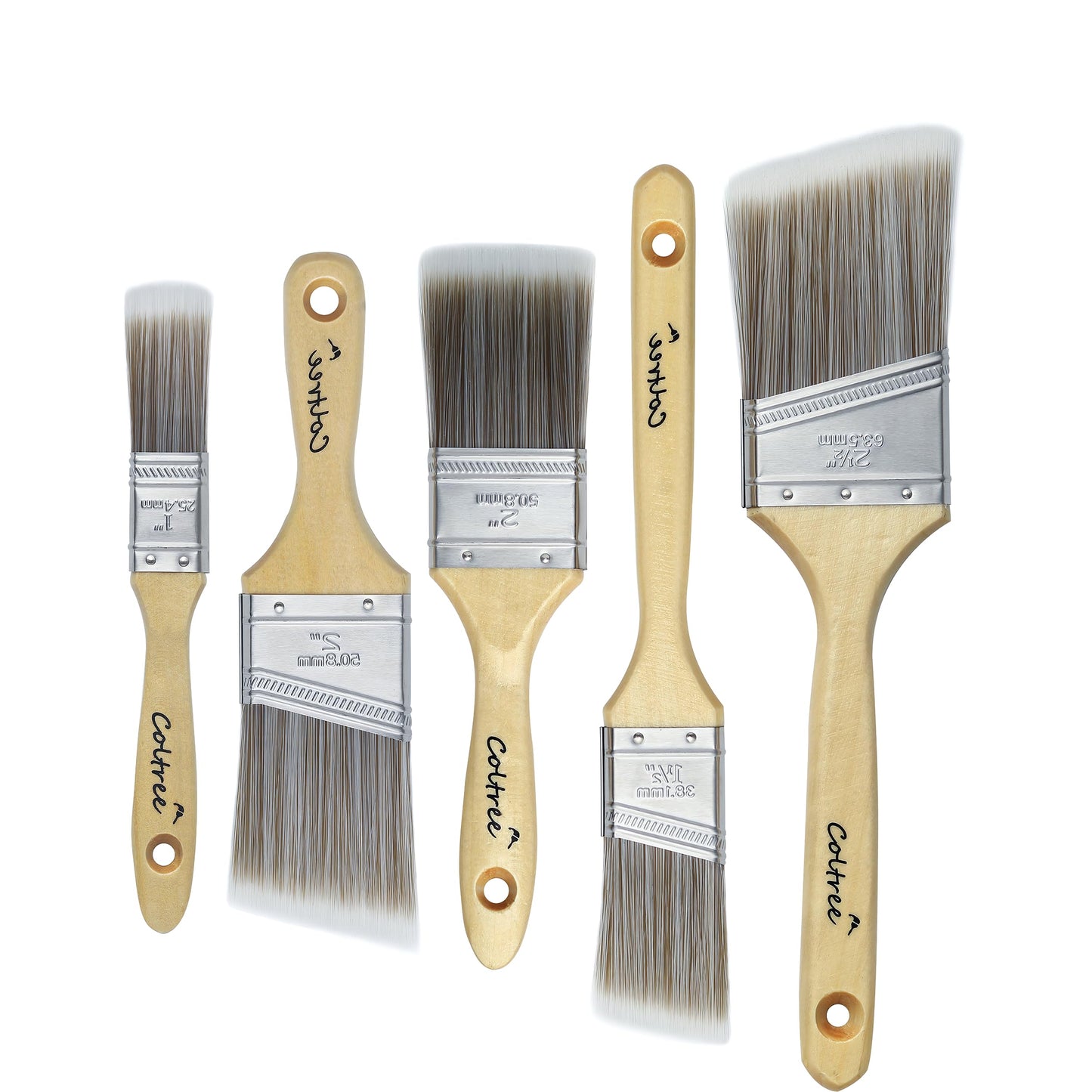 Coltree Paint Brushes Set - 5 Pcs Flat & Angle Paintbrushes for Wall & Trim, Suitable for Oil & Water-Based Paints, Stains