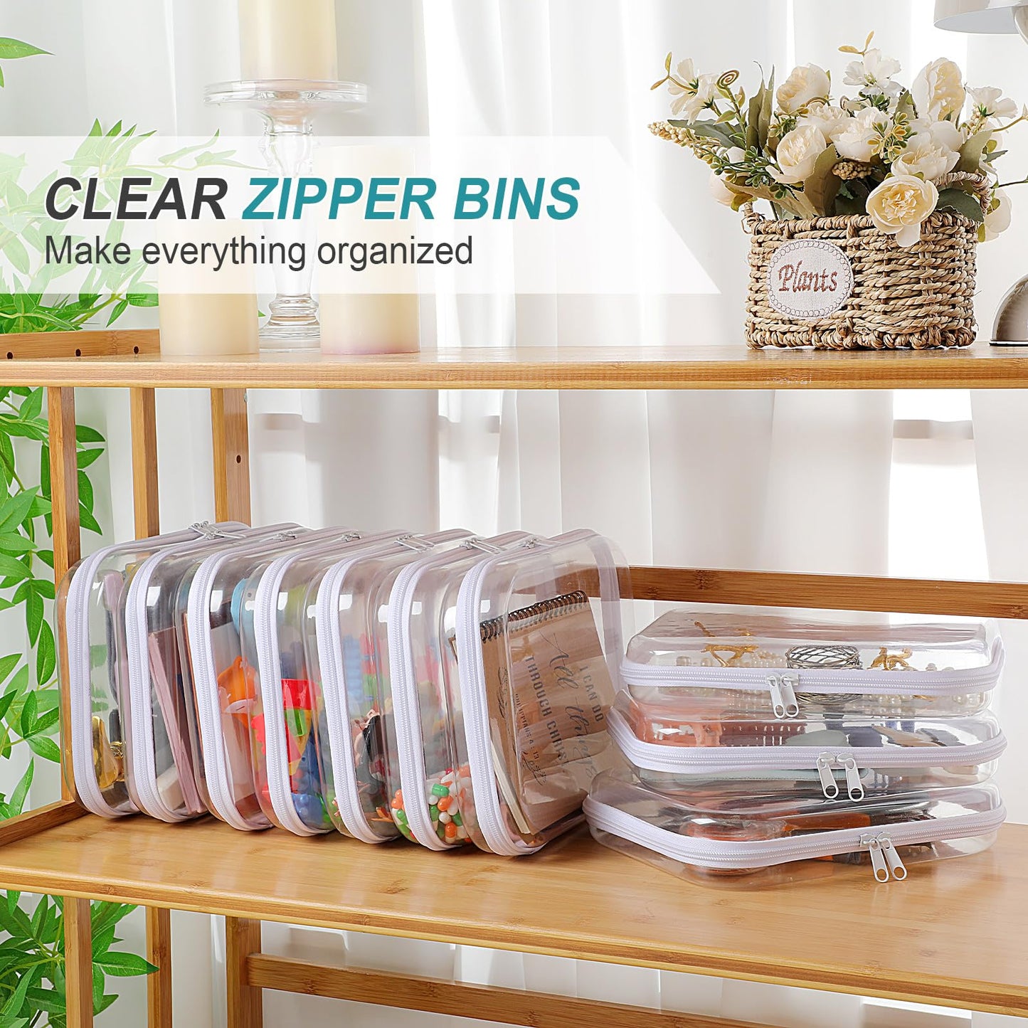 Sanwuta 10 Pcs Hard Zipper Case Clear Hard Pouches Plastic Zipper Pencil Box Toy Storage Bins Portable Plastic Containers for Travel Toiletry Office Cosmetic Blocks Puzzles Organizer(Clear,M)