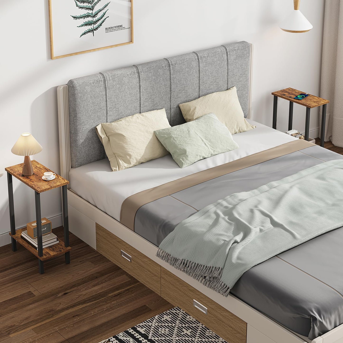 TUTOTAK Small Side Table, Narrow End Table, Set of 2, Skinny Sofa Table, Slim Nightstand, Couch Table, Living Room, Bed Room, Brown TB01BB0622