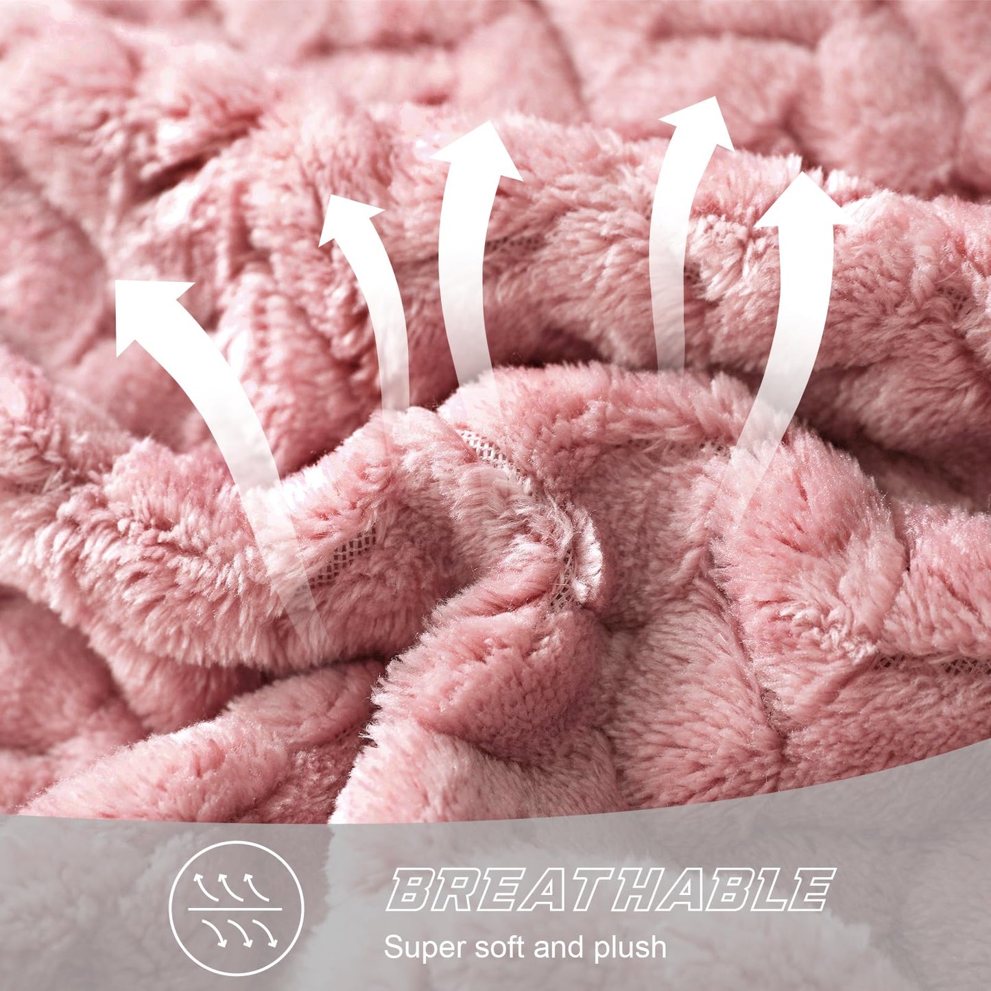 Exclusivo Mezcla Pink Fleece Queen Size Blanket for Bed, 90x90 Inches Soft Cozy Jacquard Flannel Blankets, Lightweight Fuzzy Plush Warm for All Seasons