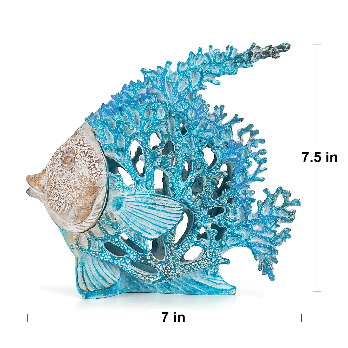 VVGIFTS Beach Coastal Decor Coral Reef Angelfish Home Office Desk Decor Sculpture Statue for Tabletop Shelf Bathroom Decoration Ornament Gift (Turquoise and Blue)