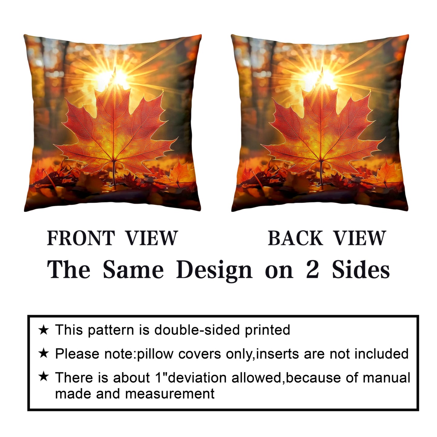 Kwlegh Fall Throw Pillow Covers 18x18 Set of 2 Maple Leaf Pillow Covers Maple Forest Outdoor Pillow Covers Autumn Sunset Sunshine Pillow Case for Living Room Couch