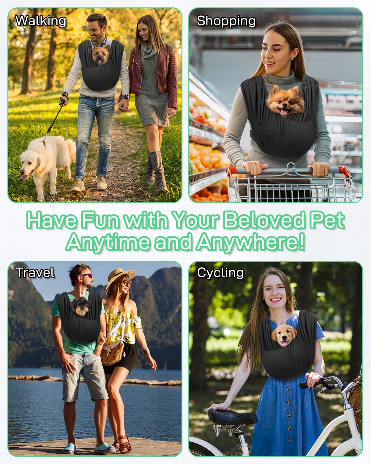 Snqqmtt Dog Sling Swaddle Carrier Small Dog Cat Front Facing Carrier for Chest, Hands Free Puppy Carrying Sling Hold for Small Pet up to 20lbs, Adjustable Size, Reducing Back Stress (Black)