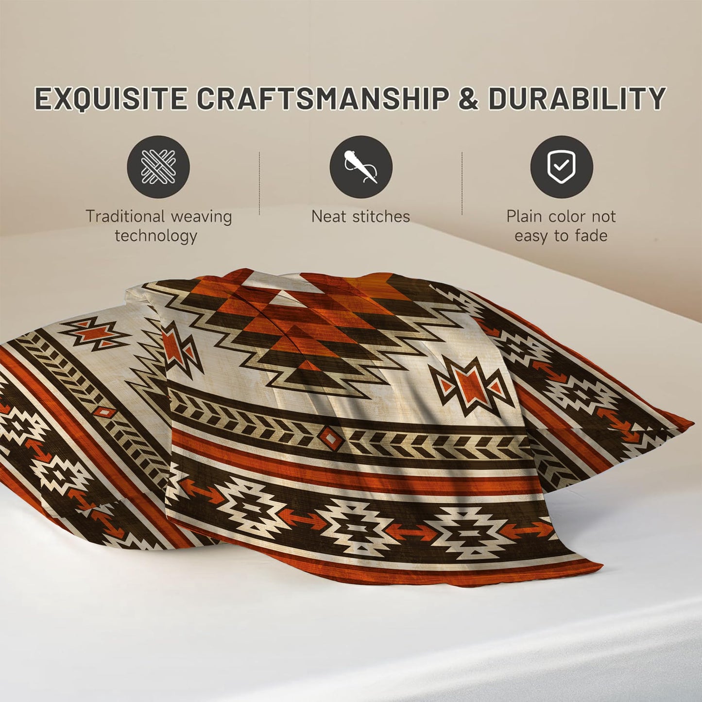 Imitation Silk Pillow Case for Hair and Skin Western Native American King Size 1 Pack Satin Pillow Cases with Zipper Super Soft Pillow Cover for Women Bed Sleeping, 20x36 Inches