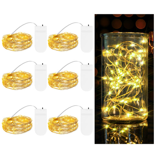 TingMiao 6 Pack Fairy Lights Battery Operated 7.2 ft 20 LED Mini String Lights Waterproof Copper Wire Firefly Starry Lights for Wedding Bedroom Party Christmas Decor(Warm White)