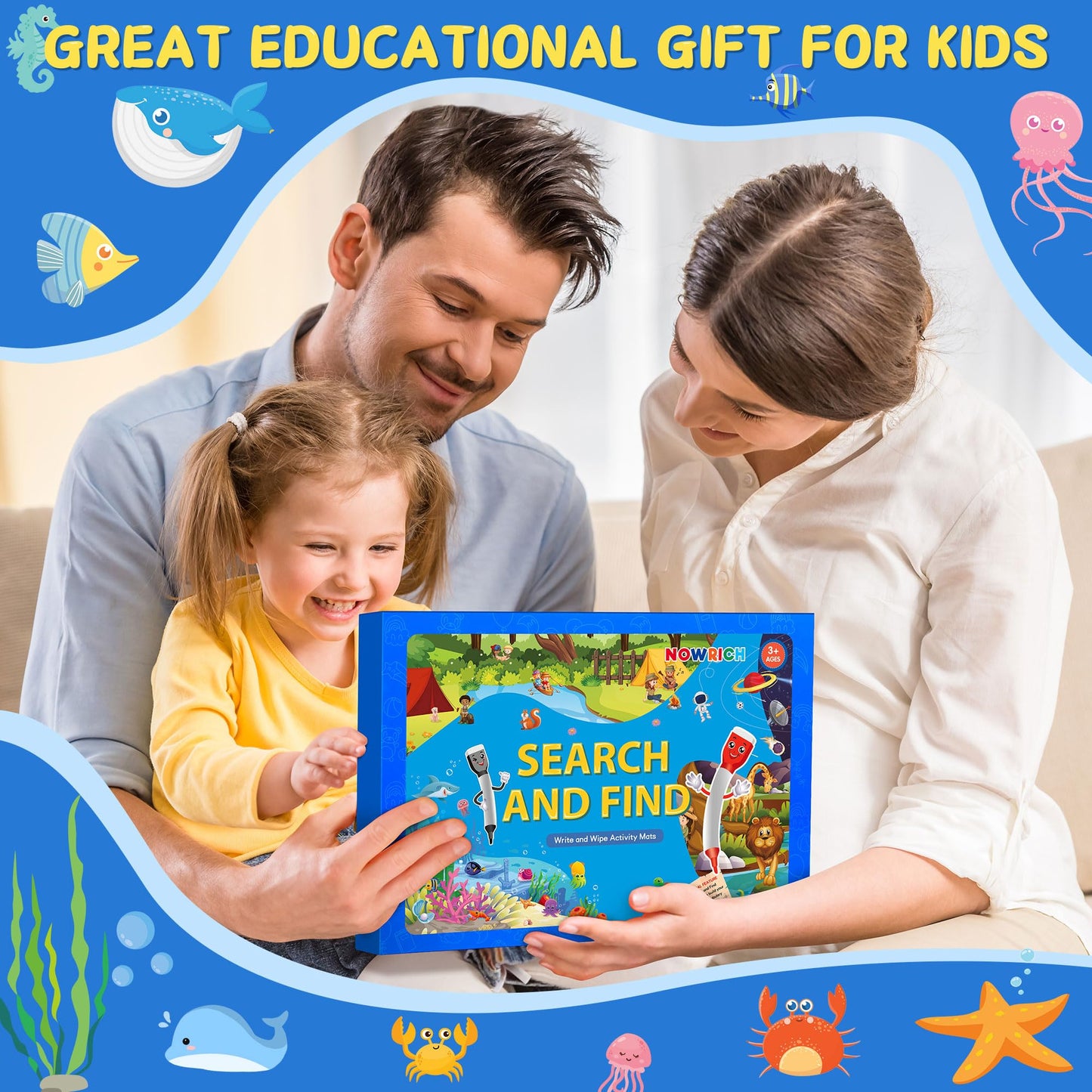 Search and Find Books for Kids Ages 3,4,5,6, Preschool Learning Activities, Educational Reusable Mats for Toddlers, Travel Game Toys for Road Trip Train, Art & Crafts, Birthday Gifts for Girl and Boy