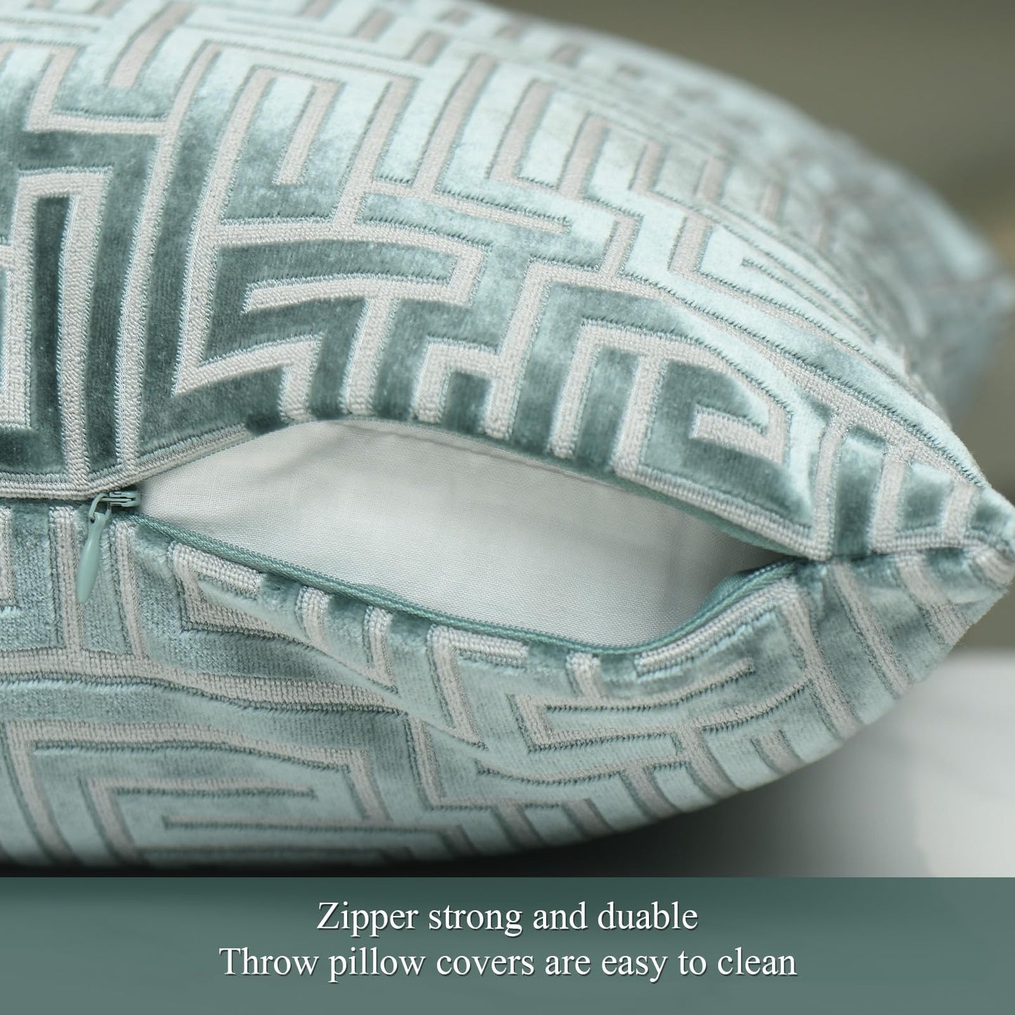 HPUK Geo Cut Velvet Throw Pillow Covers Pack of 2, 18x18 Inch Accent Cushion Covers for Living Room, Bedroom, Decorative Pillow Covers for Couch, Sofa, Chair, Teal