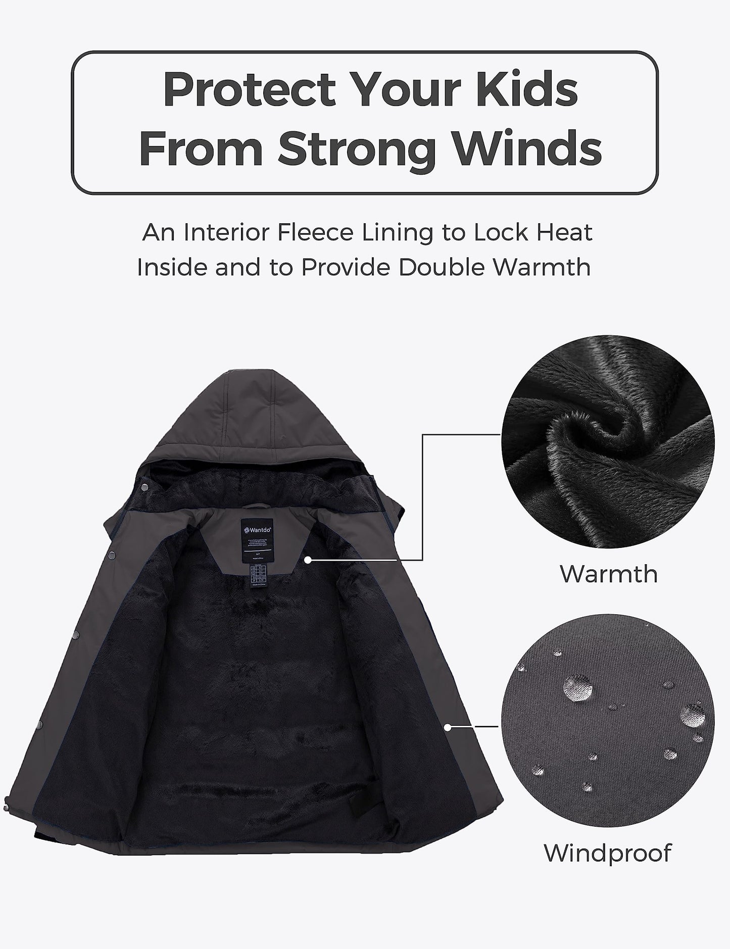 wantdo Boy's Waterproof Winter Jacket Hooded Puffer Coats Jackets Dark Gray Size 8