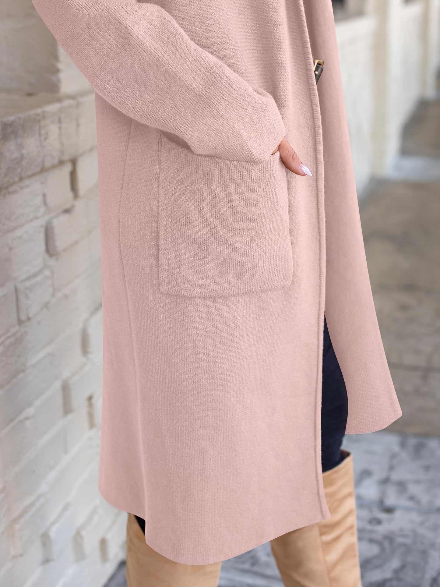 ANRABESS Women's Cardigan Long Sweater Oversized Open Front Knit Duster Coat 2025 Trendy Lady Fall Coatigan Outerwear Light Pink Medium