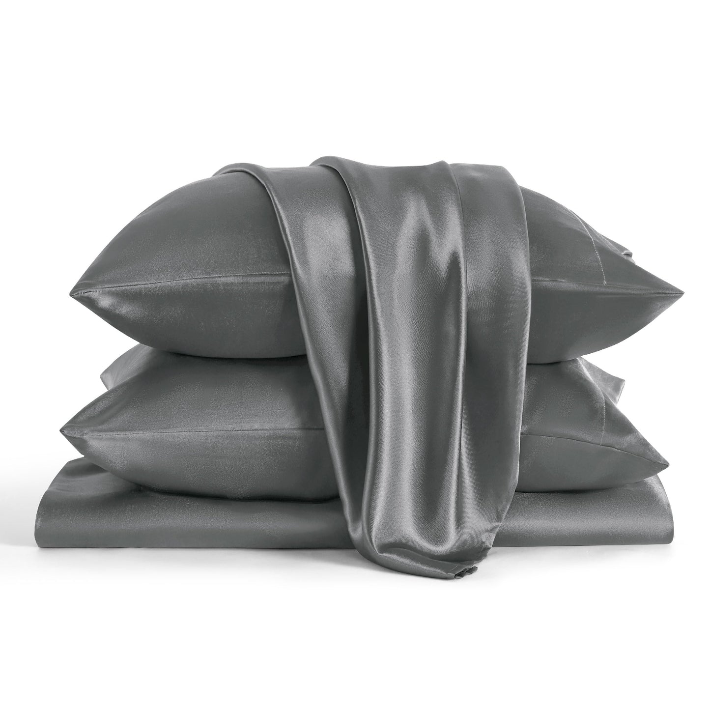 Bedsure Satin Sheets Queen Size - Luxury Silky Bed Sheet Set, Ultra Soft & Wrinkle Free, Good for Hair & Skin, Gifts for Women, 15 Inches Deep Pocket, 4-Piece (Queen, Dark Grey)