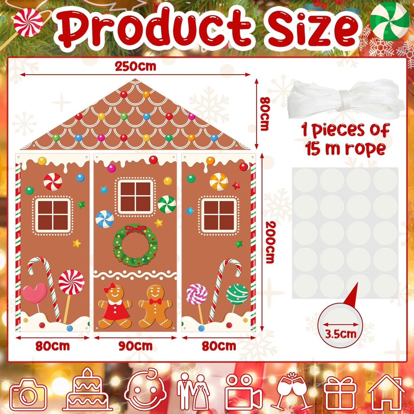 Vitalcozy 4 Pcs Summer Christmas Gingerbread Door Decorations Xmas Gingerbread House Candy Door Covers Backdrop Christmas Hanging Banner Porch Sign for Holiday Classroom Office Home Party Decor