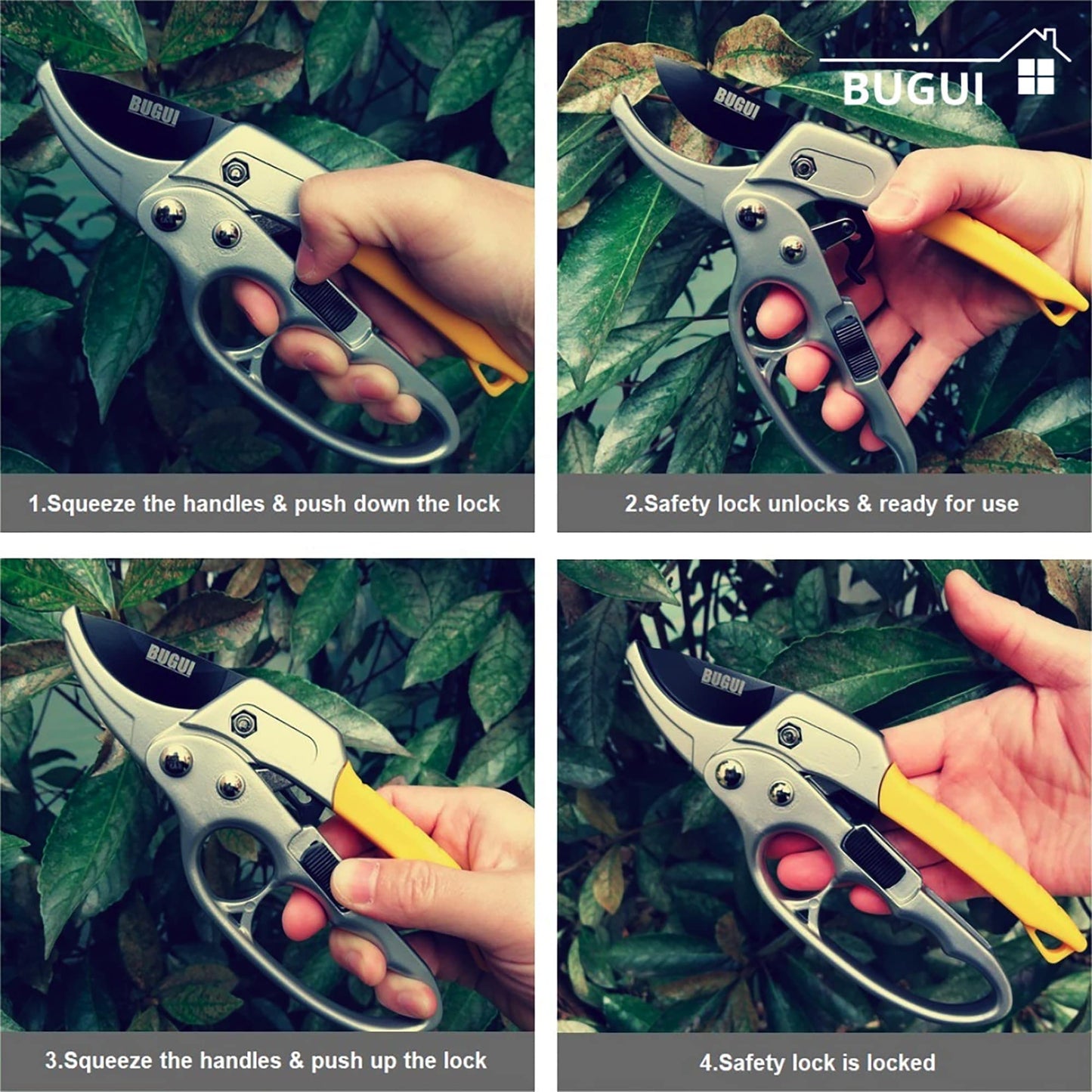 BUGUI 8" Ratchet Pruning Shears, 5 Times Cutting Power Than Normal Garden Scissors, Labor-Saving Design for Arthritis Weak Hands