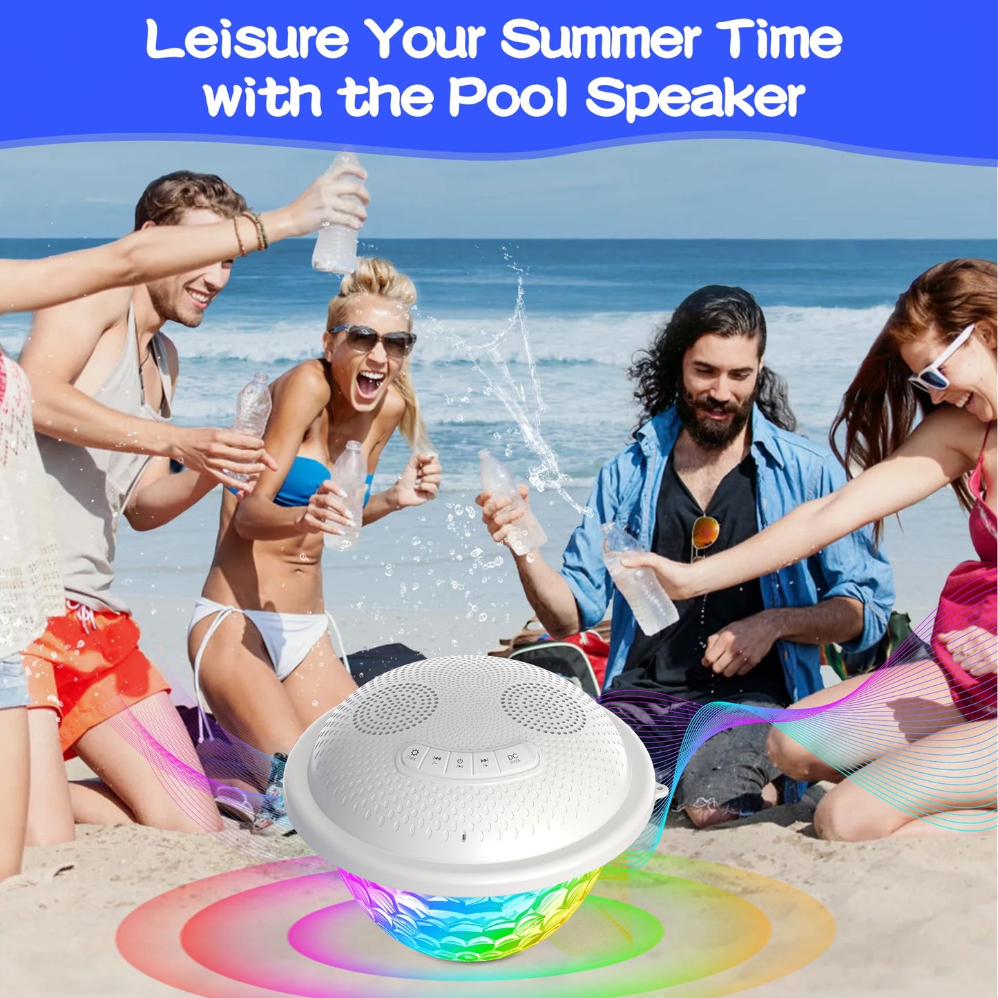 KingSom Bluetooth Pool Speaker,Floating Pools Speaker with Colorful Lights,Hot Tub Speakers IP68 Waterproof P ool Speakers,16W Loud Stereo Sound Bluetooth Speak er,TWS Pairing Floating Speake r-White