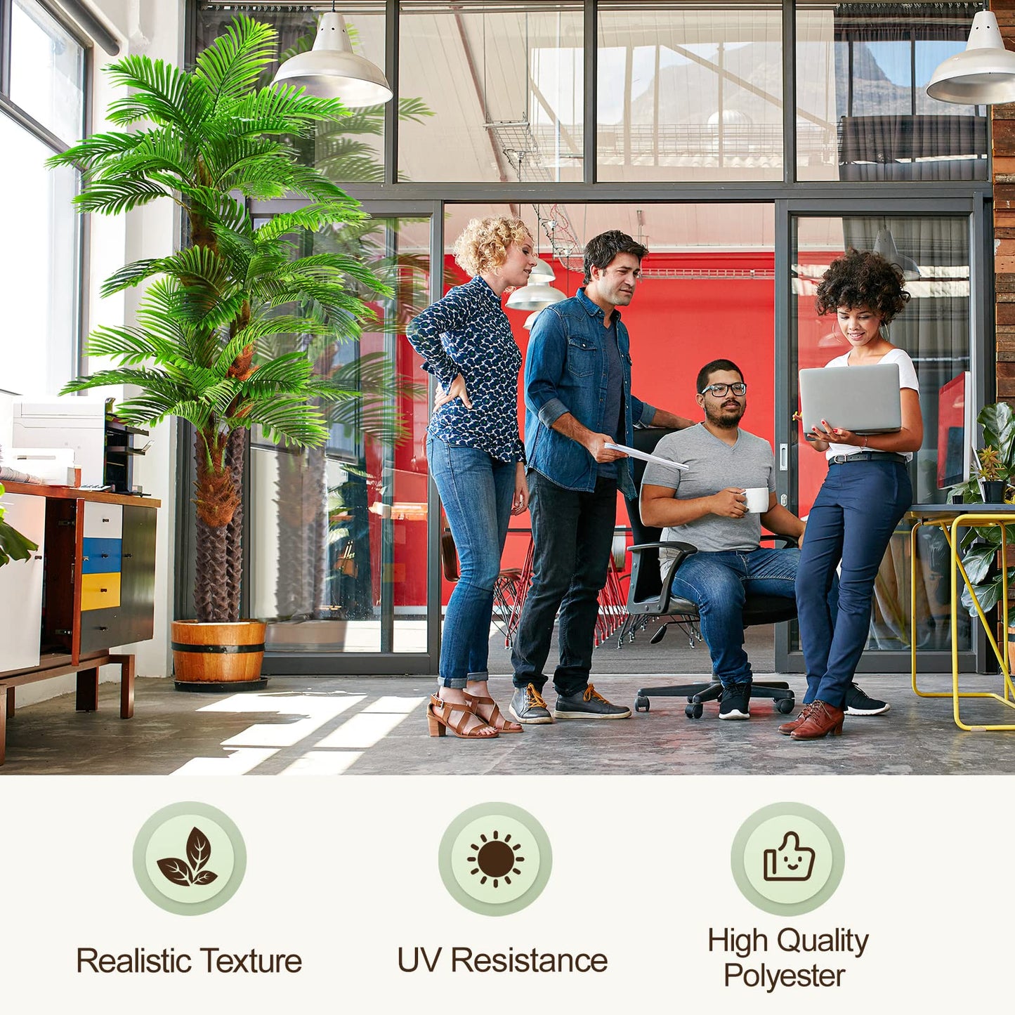 Keeplush 8.5ft Tall Artificial Palm Tree for Outdoors - Triple Phoenix Palm, UV Resistant, Large Fake Silk Palm Tree - Perfect for Patio, Poolside, Home Indoor Aesthetic Decor