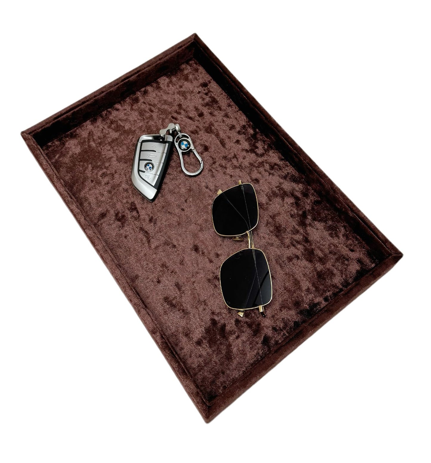 AgentMoon Luxury Jewelry Storage Tray,Noble Retail Goods Display Tray,Bedside Organizer for Remote Controller iPhone Eyeglasses.Original Design Flashing Special Velour.(Tabby Dark Coffee)