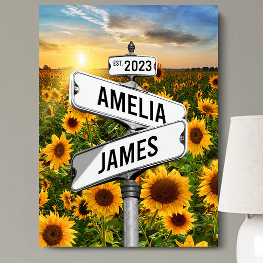 Personalized Canvas Vintage Street Sign For Couple, Crossroads Street Sign Best Gift For Сouple, Custom Name And Date Vintage Street Sign Canvas Poster Print, Wedding Street Art Canvas Or Poster #1