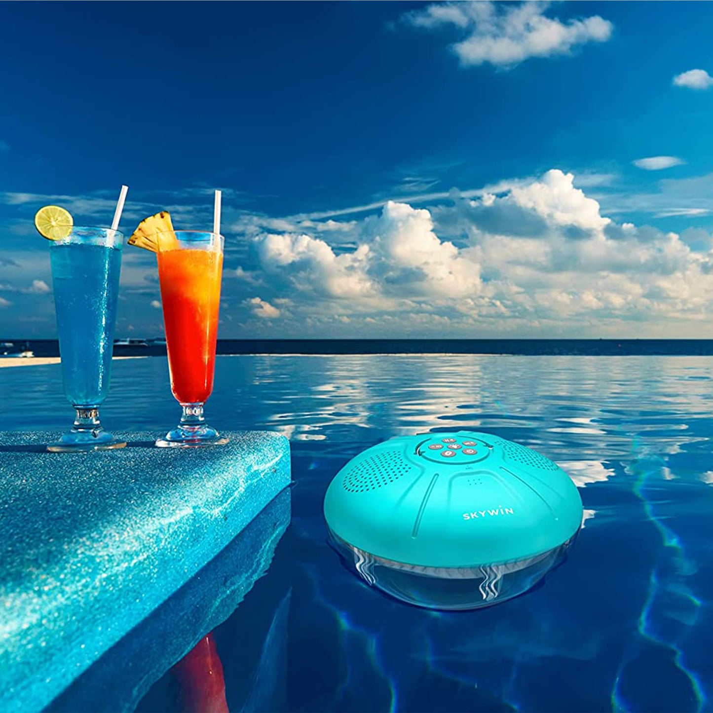 Skywin Floating Pool Speaker with Lights Accessories - Floating Pool Lights Inflatable Hot Tub Accessories - Water Resistant and Wireless