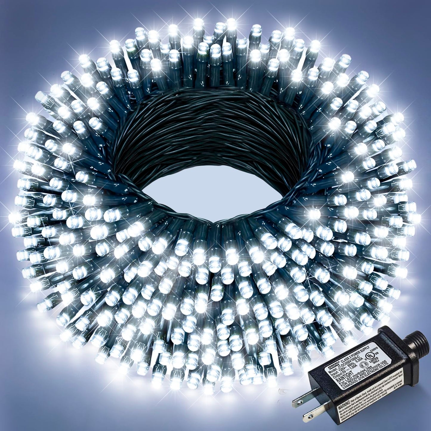 Christmas Lights Outdoor, 100FT 300 LED Christmas String Lights with 8 Modes Waterproof, Plug in Connectable Twinkle Light Green Wire for Tree Yard Wedding Holiday Decorations, White