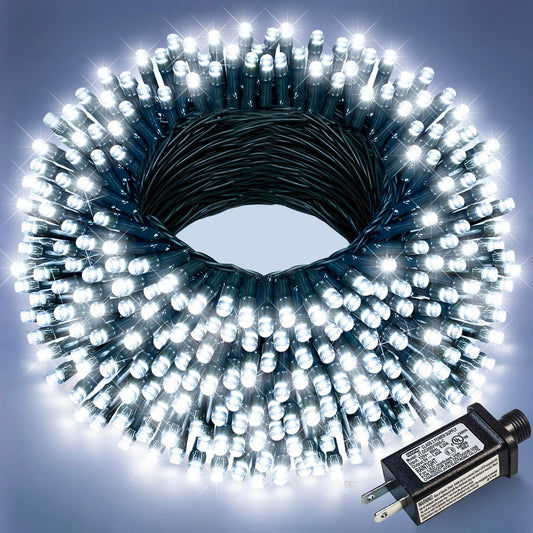 Christmas Lights Outdoor, 100FT 300 LED Christmas String Lights with 8 Modes Waterproof, Plug in Connectable Twinkle Light Green Wire for Tree Yard Wedding Holiday Decorations, White