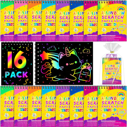 Party Favors for Kids 4-8-12: 24 Pack Scratch Rainbow Art Crafts Notebook, Coloring Book Goodie Bags Stuffers Kit, Bulk Birthday Gift Classroom Prizes Girl Boy Toddler
