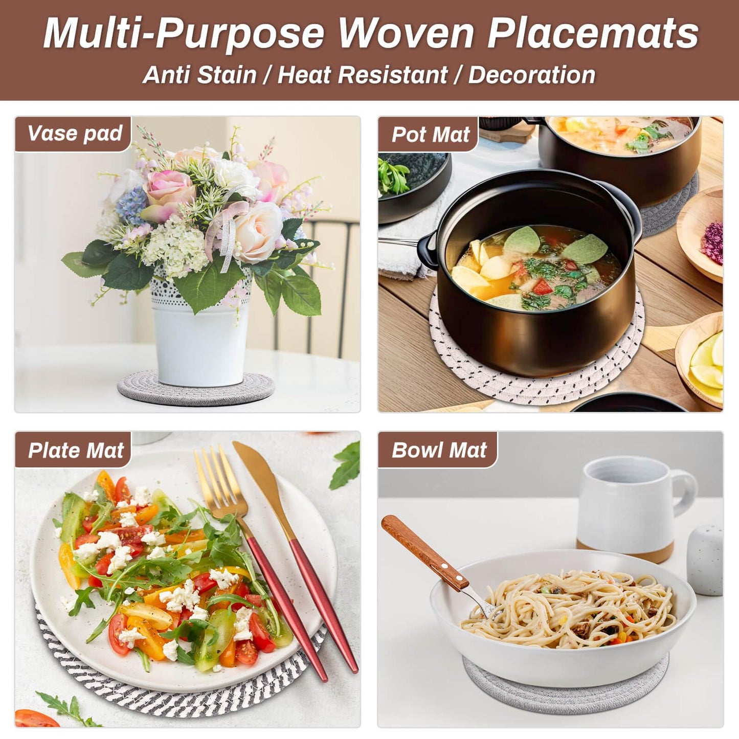 Billbotk 8'' Trivets Hot Dishes, Hot pots and Pans, 6 Heat Resistant Hot Pads, Pot Holders Kitchen, Hot Plate Mats Kitchen Countertops, Table, Home Essentials New Home and Farmhouse Decor