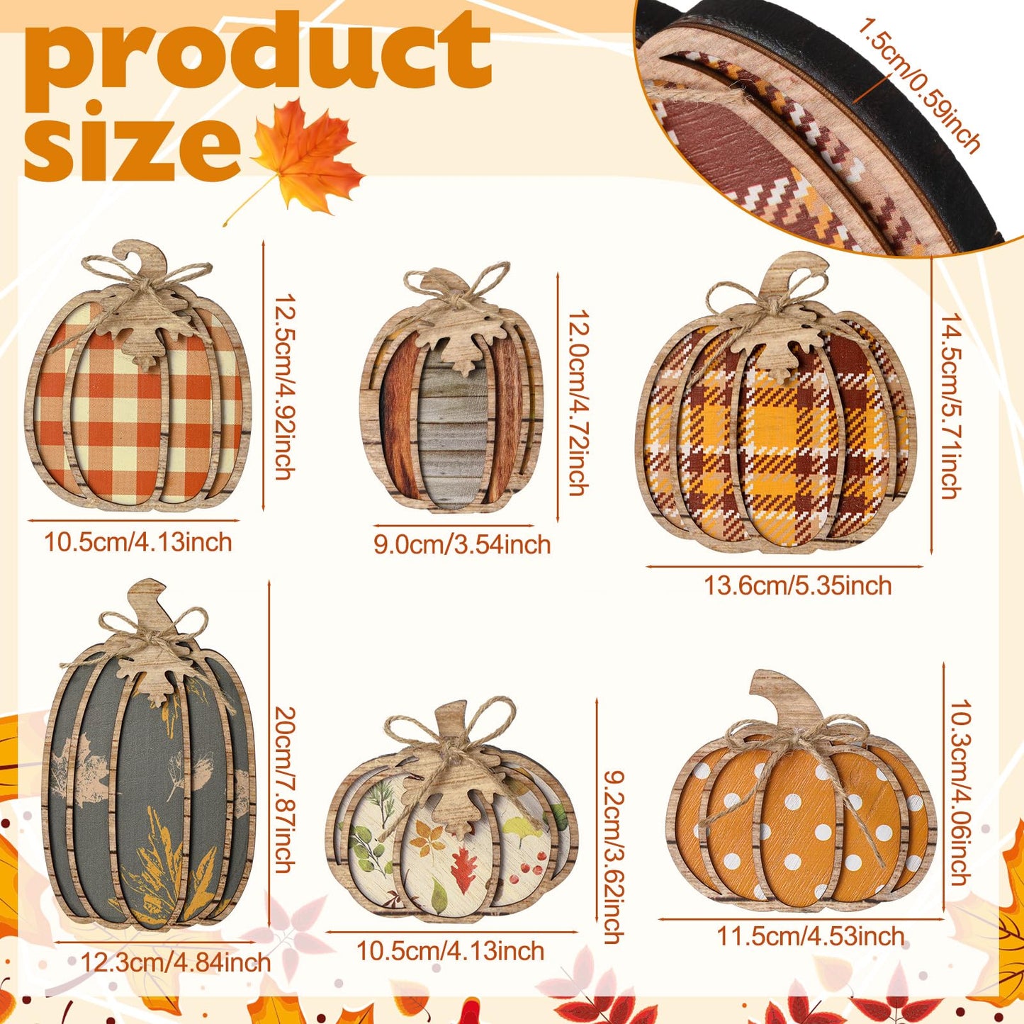 Leinuosen 6 Pcs Fall Pumpkin Decor Pumpkin Wooden Block Sign Fall Tiered Tray Decor for Home Autumn Table Centerpieces Decorations for Thanksgiving Harvest Table Mantel Shelf