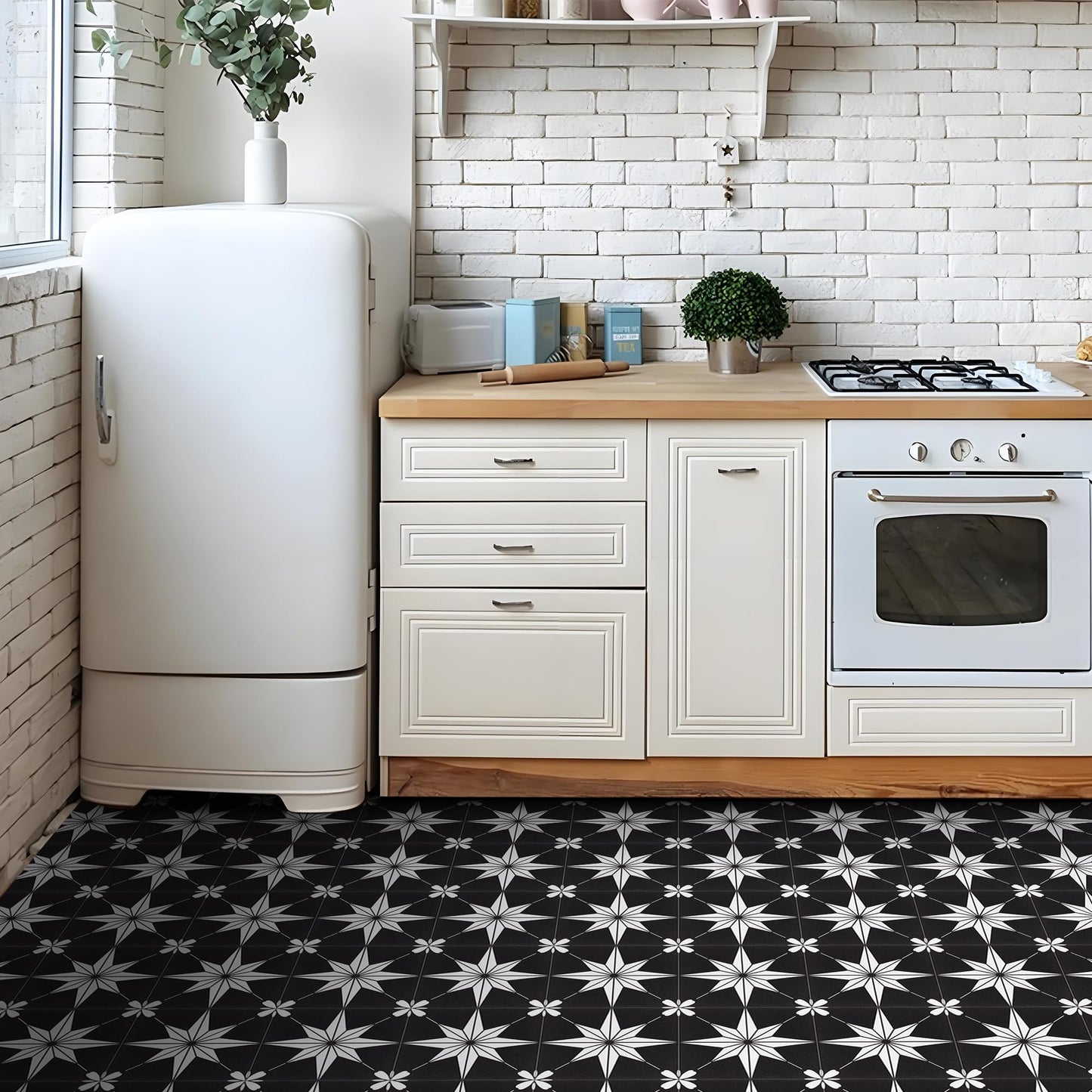 Peel and Stick Floor Tile Self Adhesive Waterproof 8" x 8" Vinyl Flooring, Removable Floor Stickers DIY for Bathrooms,Kitchen,Living Room,Black 10Pcs