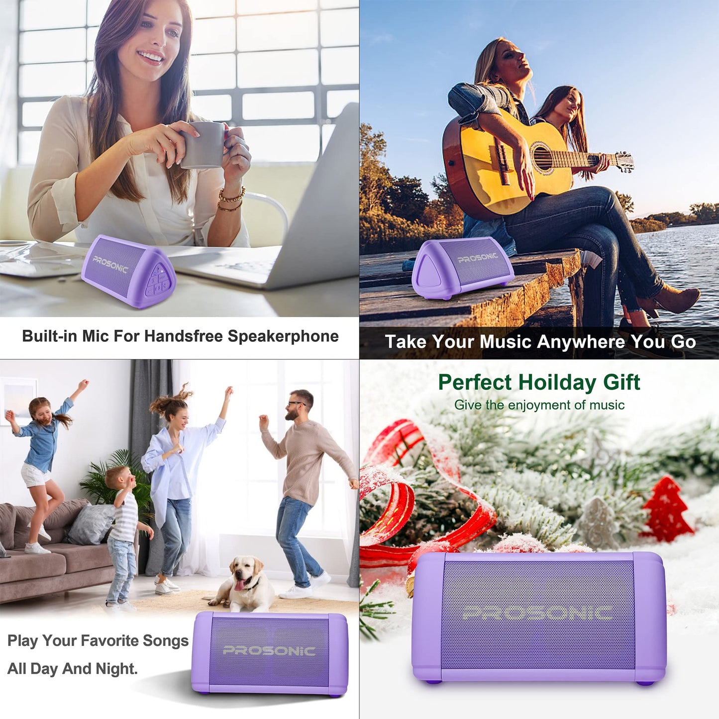 Prosonic BT3 Portable Wireless Bluetooth Speaker with 10W Stereo Sound & Bass Boost -Rich Sound & Intense Bass -Bluetooth 5.0 -Microphone -IPX5 - in & Outdoor Speaker (Purple)