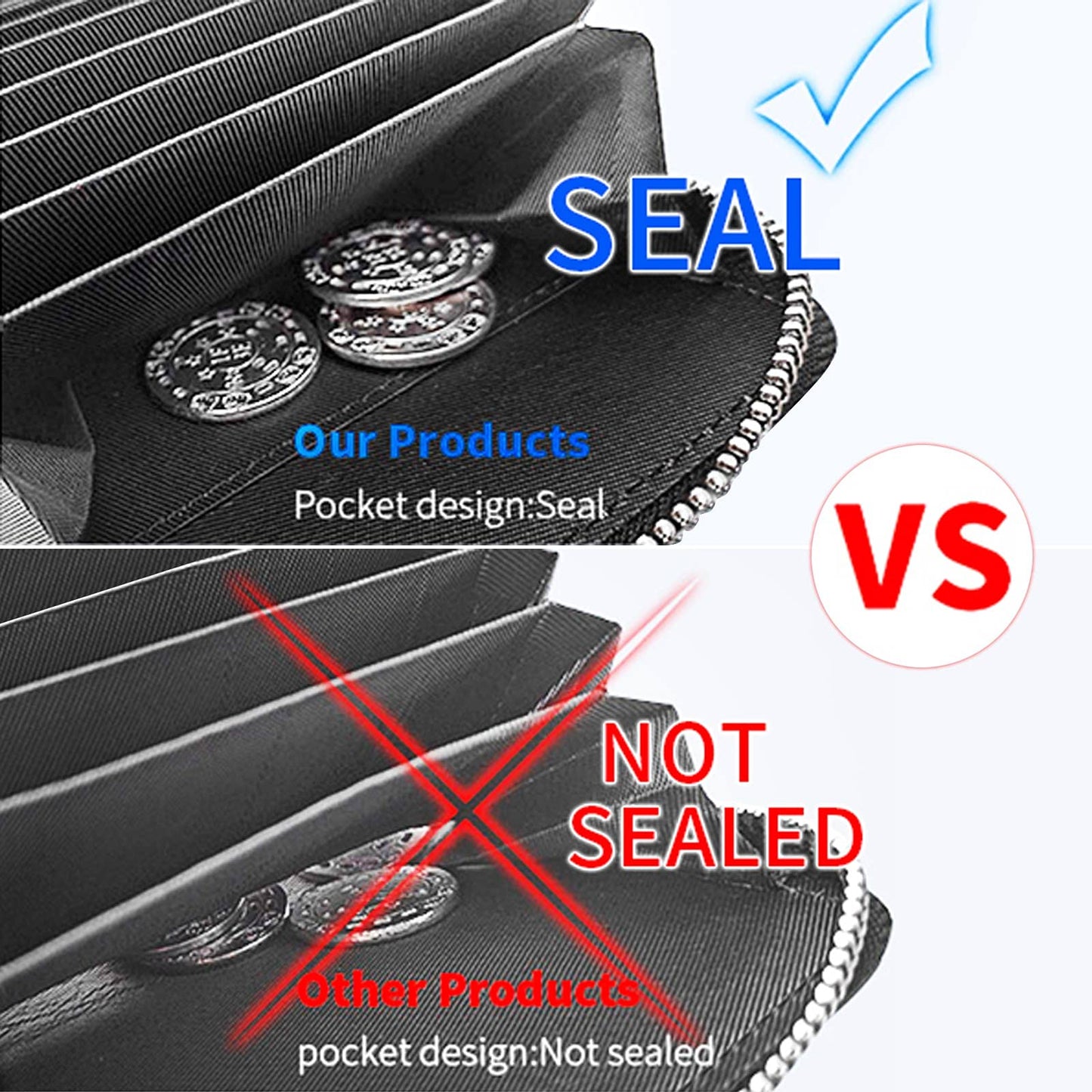 Linno RFID 20 Slots Credit Card Holder Genuine Leather Small Wallet for Women or Men with Zipper