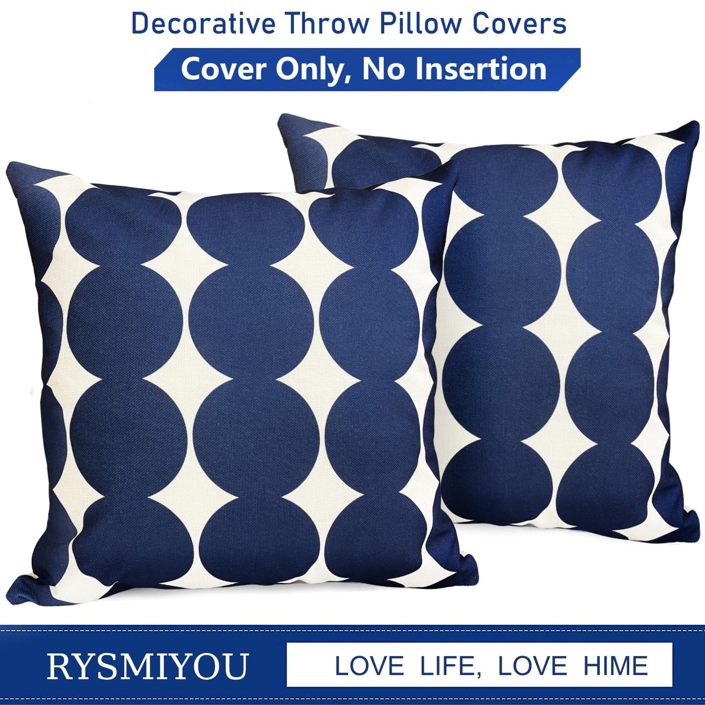 RYSMIYOU Decorative Throw Pillow Covers Set of 2 Blue Pillow Covers 18x18 inch Throw Pillow Cases Linen Square Pillow Case,Farmhouse Outdoor Polka dot Pillow Covers for Couch Sofa Bed Living Room