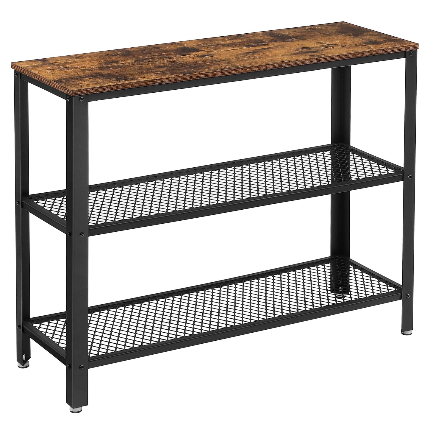 VASAGLE 40" Industrial Console Table, 3 Tier Entryway Table with Storage Shelf, Narrow Sofa Tables for Living Room, Hallway, Entrance Hall, Corridor, Bedroom, Rustic Brown and Black ULNT81BX