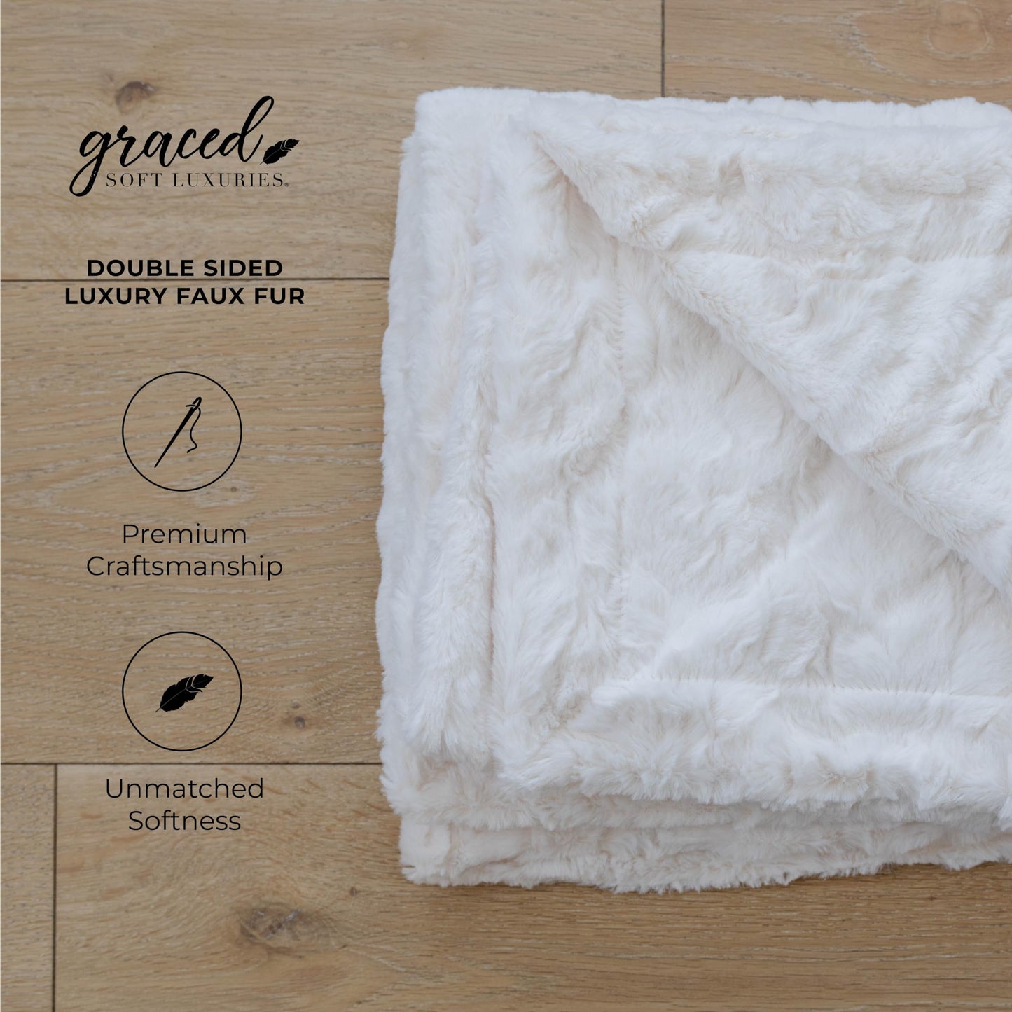 GRACED SOFT LUXURIES Throw Blanket Softest Warm Elegant Cozy Faux Fur Aesthetic for Travel, Home, Bed, Sofa, Couch, Living Room (Solid Ivory, Large 50" x 60")