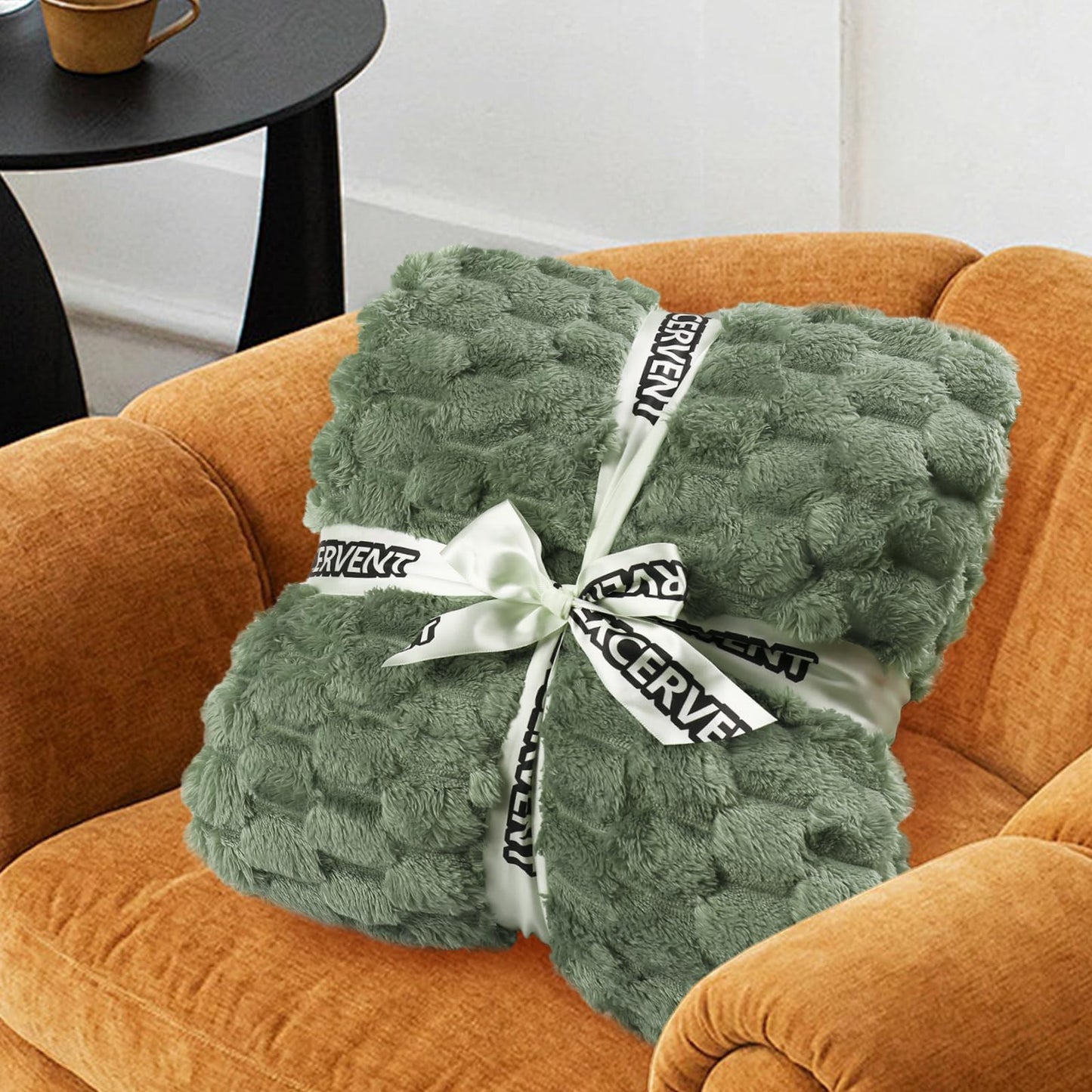 Excervent Flannel Fleece Throw Blanket(60x80 inches), Big 3D Clouds Stylish Hexagon Jacquard Decorative Fuzzy Blankets for Household, Camping, and Travel, Super Soft Cozy, Sage Green