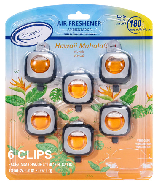 Air Jungles Honey Peach Scent Car Air Freshener Clip, 6 Vent Clips, 4ml Each, Long Lasting Air Freshener, Up to 180 Days Car Refresher Odor Eliminator