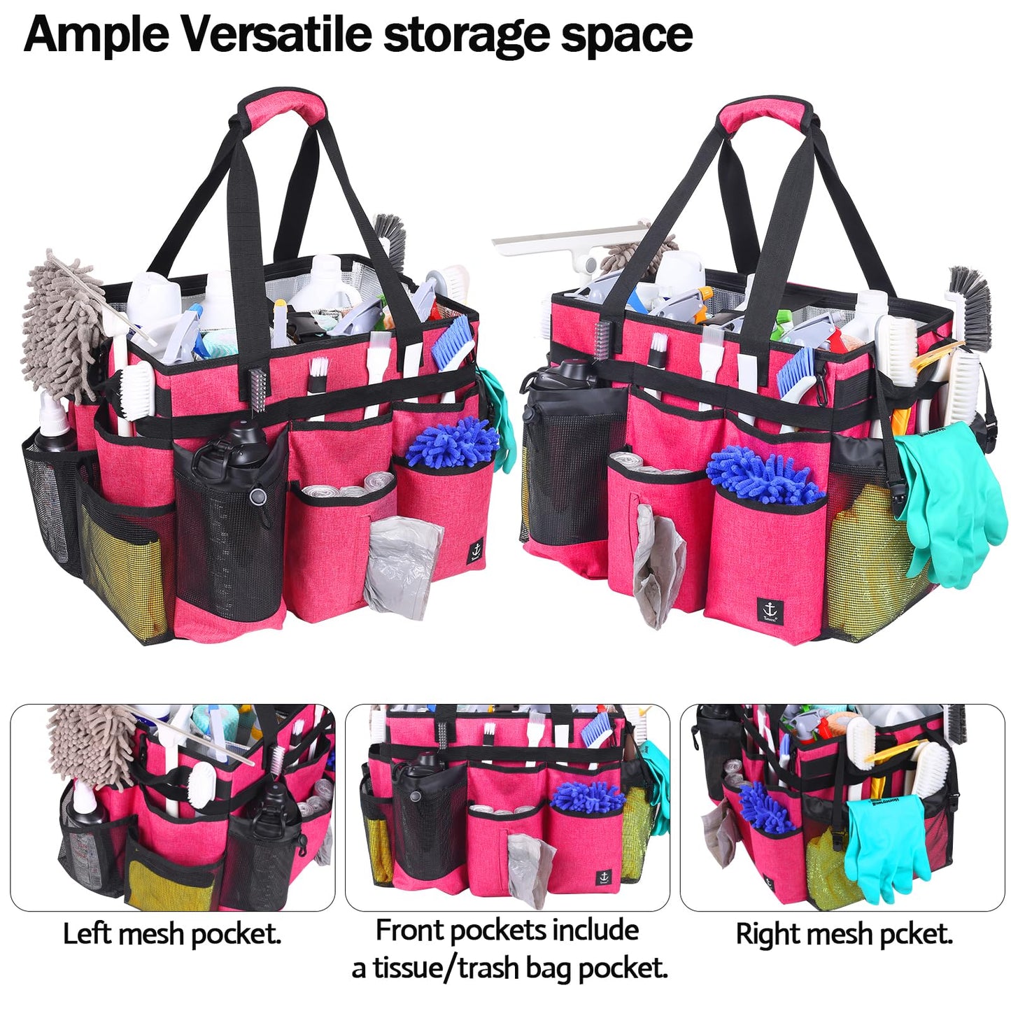 Timoxi Extra Large Rolling Cleaning Caddy Bag with Detachable, Foldable Trolley Portable Cleaning Cart for Housekeeping Cleaning Caddy with Adjustable Shoulder Strap and Multiple Storage Pockets