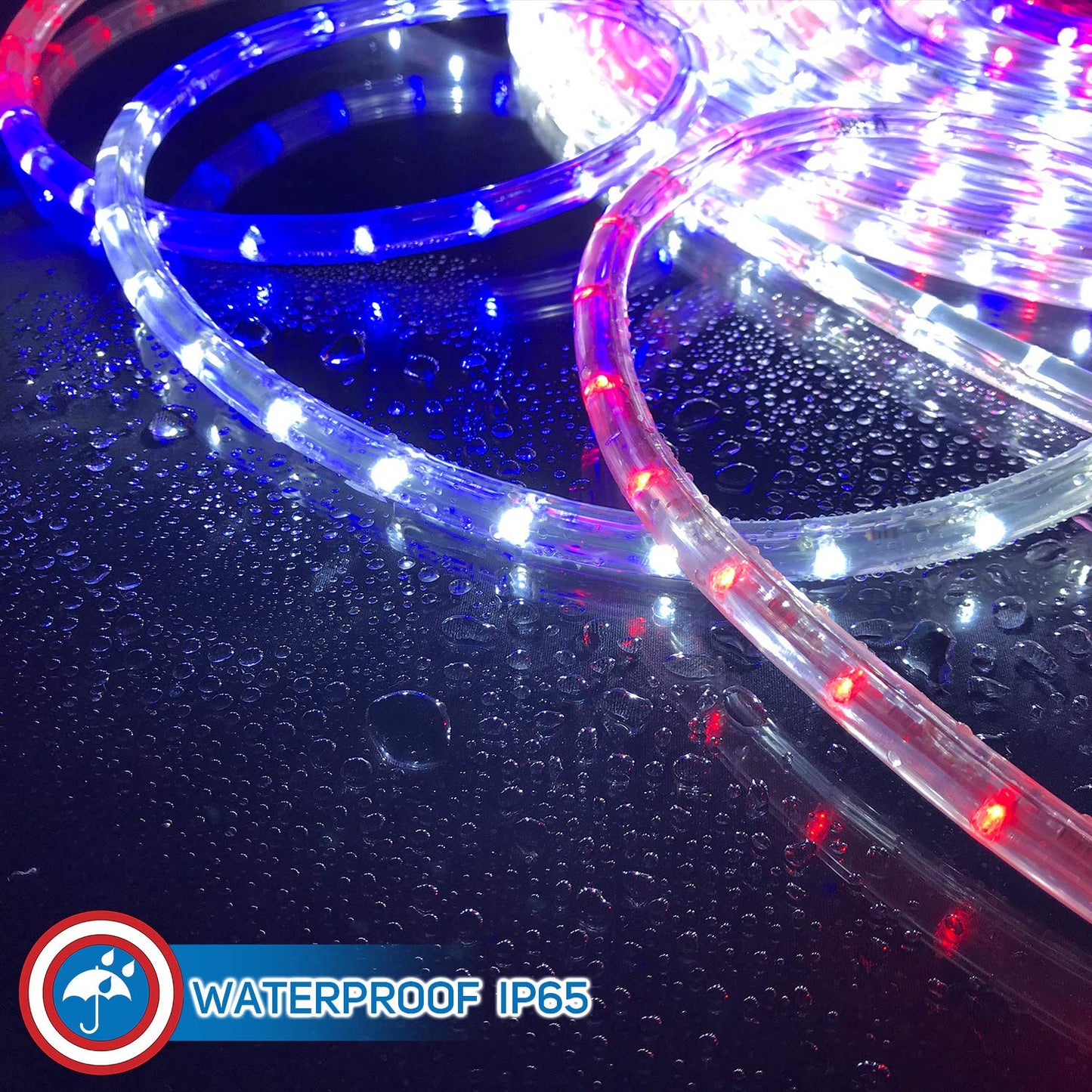 Russell Decor LED Custom Size Rope Lights for 4th of July Party Decorative Lighting Flexible cuttable Non-connectable Rope Light Red White Blue(16 ft)