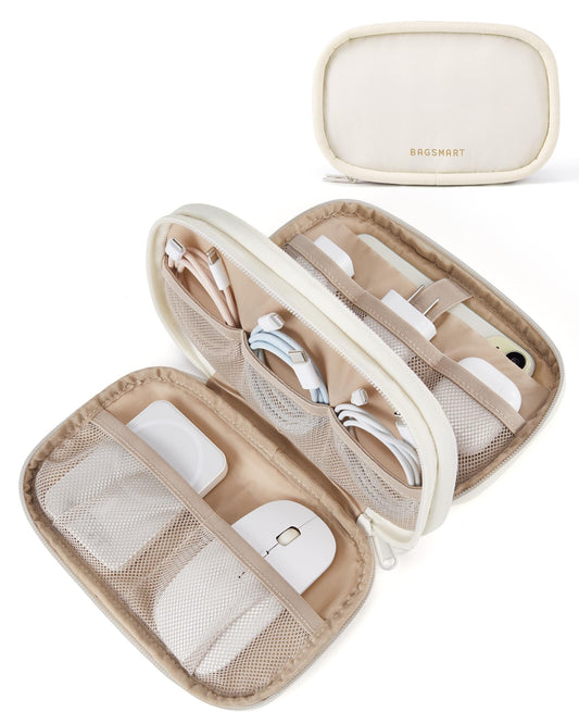 BAGSMART Electronics Organizer Travel Case, Cord Organizer for Women, Travel Cable Bag (Beige)