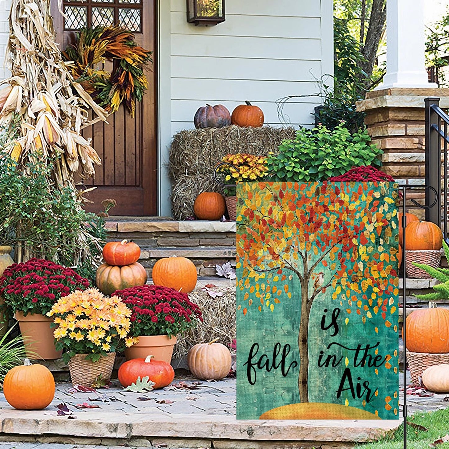 OQUAYA Fall Garden Flag 12x18 Inch Double Sided, Small Burlap Autumn Tree Maple Leaves Seasonal Yard Outdoor Flag