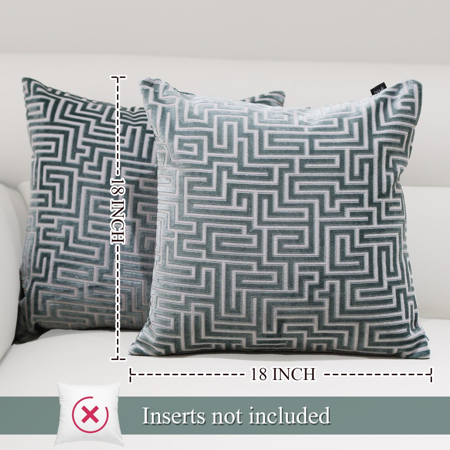 HPUK Geo Cut Velvet Throw Pillow Covers Pack of 2, 18x18 Inch Accent Cushion Covers for Living Room, Bedroom, Decorative Pillow Covers for Couch, Sofa, Chair, Teal