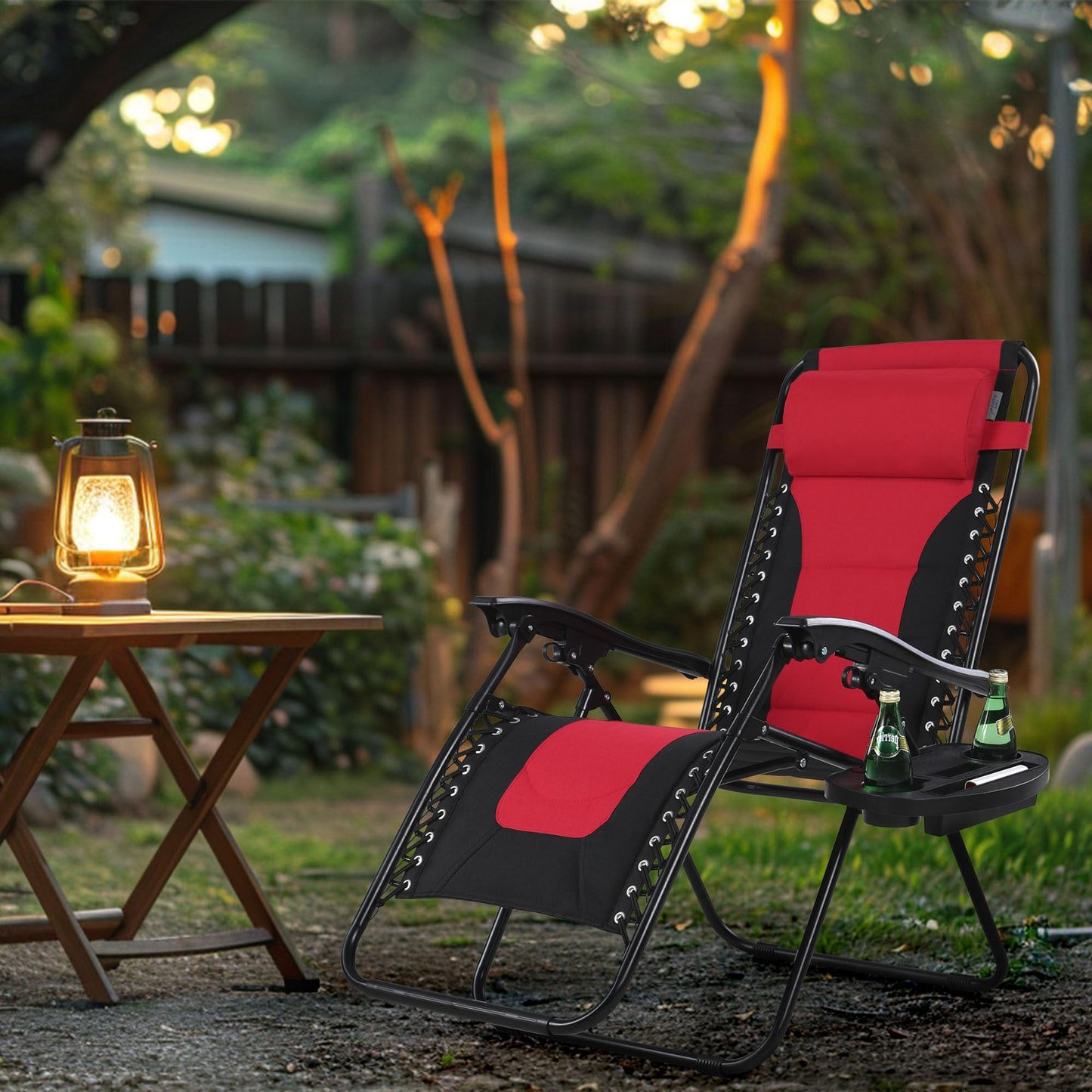 MAISON ARTS Padded Zero Gravity Lawn Chairs Set of 2 Foldable Patio Recliners Anti Gravity Lounge Chairs w/Pillow & Cup Holder Outdoor Camp Chairs for Poolside Backyard Beach Red