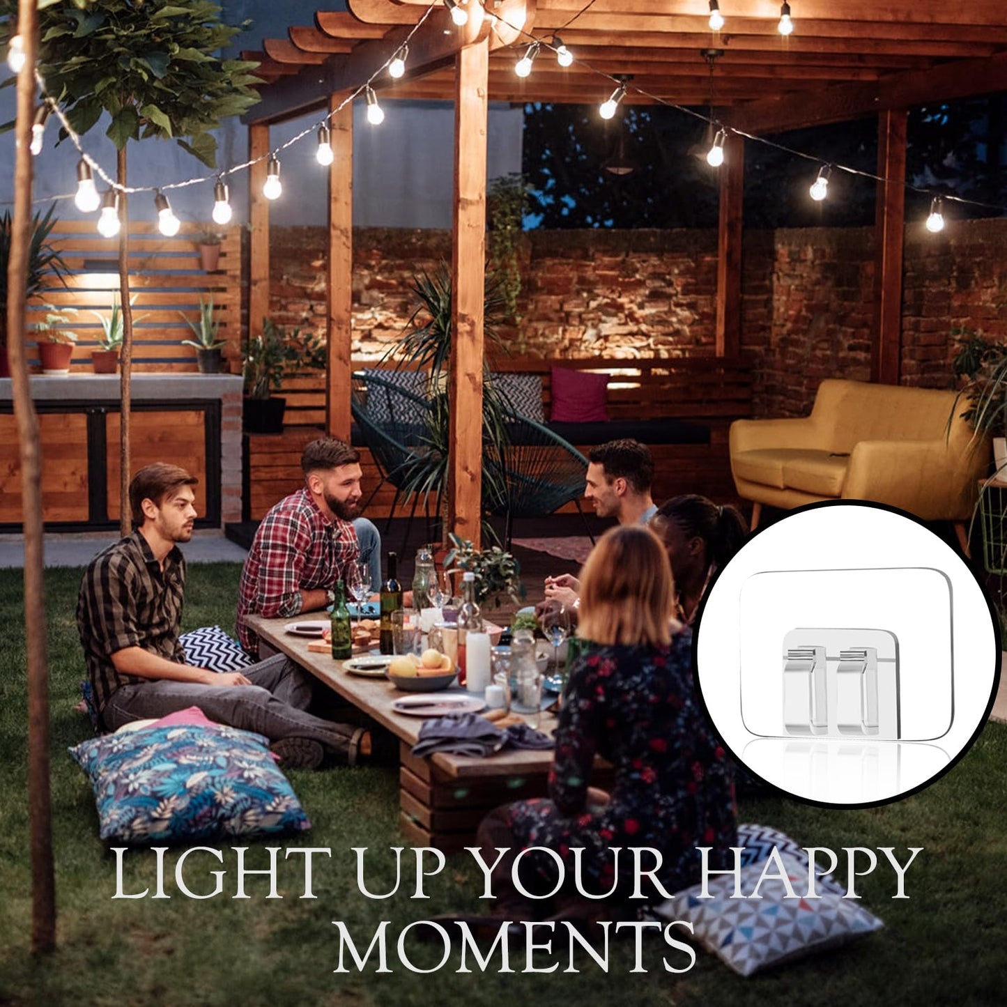 80Pcs Hooks for Outdoor String Lights Clips: Heavy Duty Cable Clips with Waterproof Adhesive Strips for Hanging Christmas Light - Outside UV-Resistant Clear Sticky Cord Holders Rope Organizer