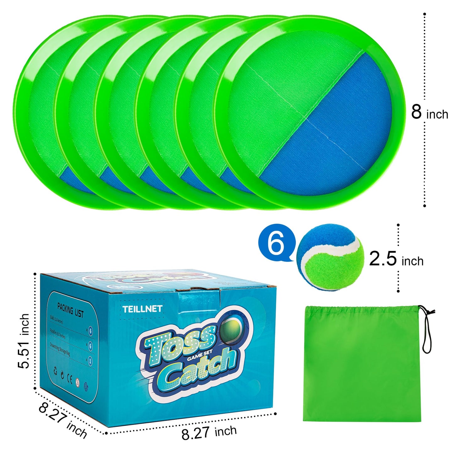 Toss and Catch Ball Set for Toddlers Kids Adults - 6 Pack - Beach Toys Pool Toys Outdoor Yard Games for Family- Sturdy & Water-Resistant - Classic Gift for Boys Girls 3 4 5 6 7 8 9 10 11 12+ Years Old