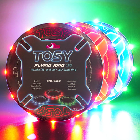 TOSY Flying Ring - 16 Million Color RGB or 12 LEDs, Super Bright, Lost Mode, Auto Light Up, Safe & Soft, Waterproof, Lightweight Frisbee, Birthday, Camping & Outdoor/Indoor Gift Toy for Boy/Girl/Kid